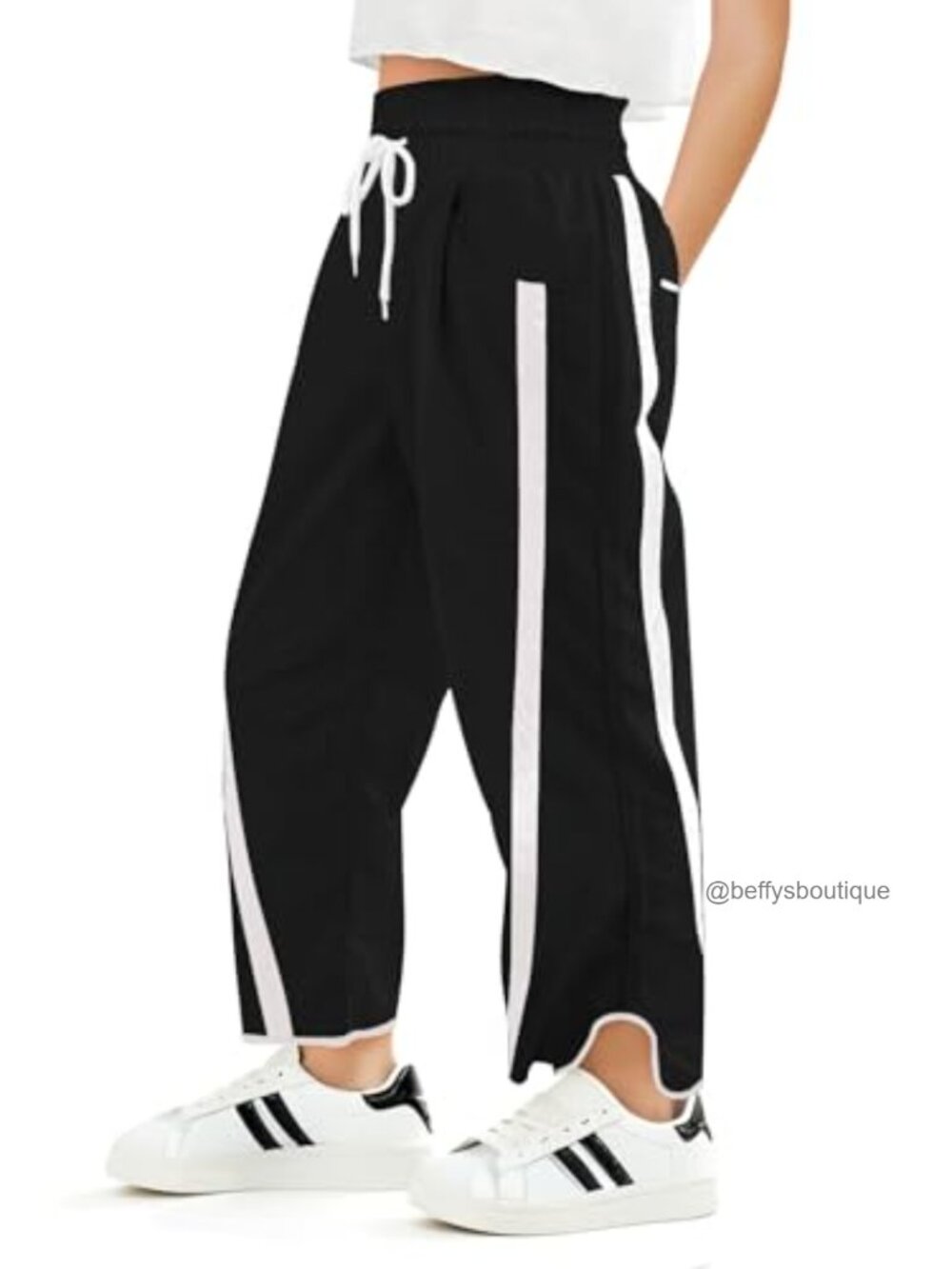 Girls Baggy Track Pants Striped Wide Leg Dance Hip Hop Sweatpants